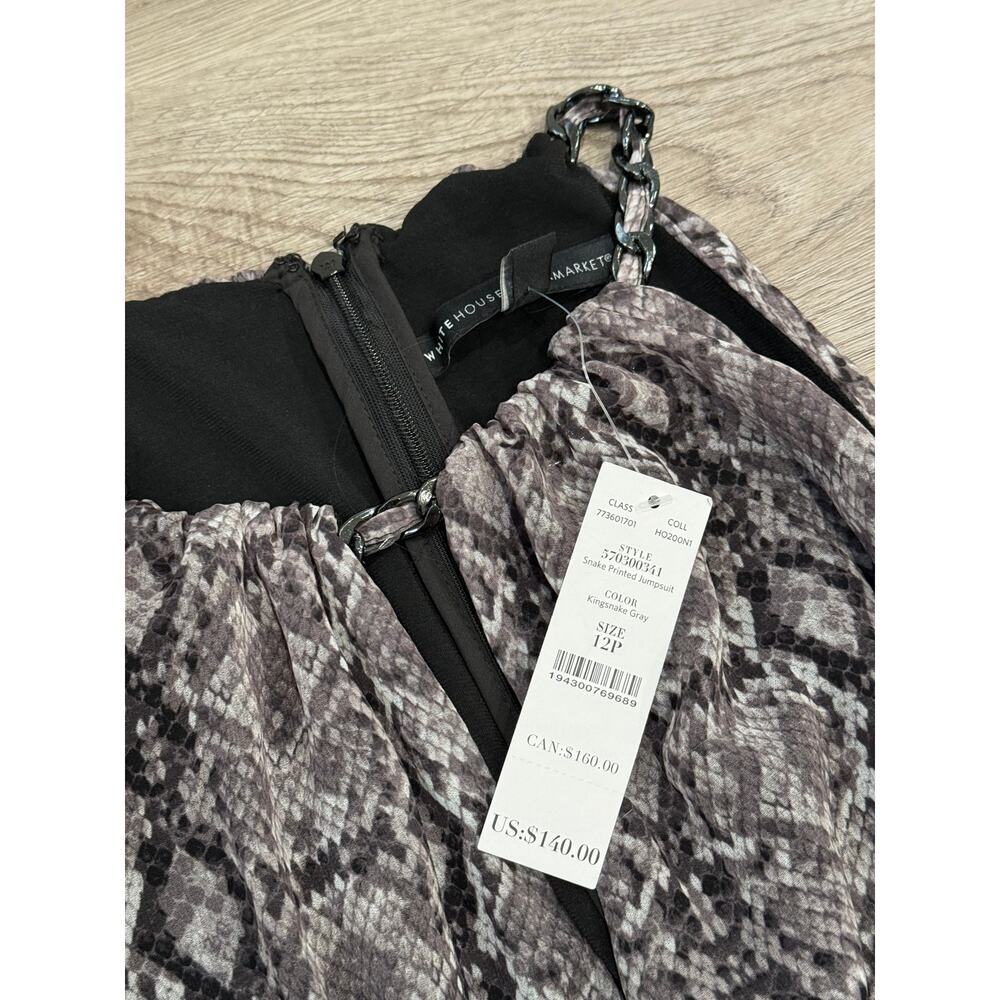 White House Black Market Snake Print Halter Wide Leg Jumpsuit 12P Belted - Picture 7 of 7